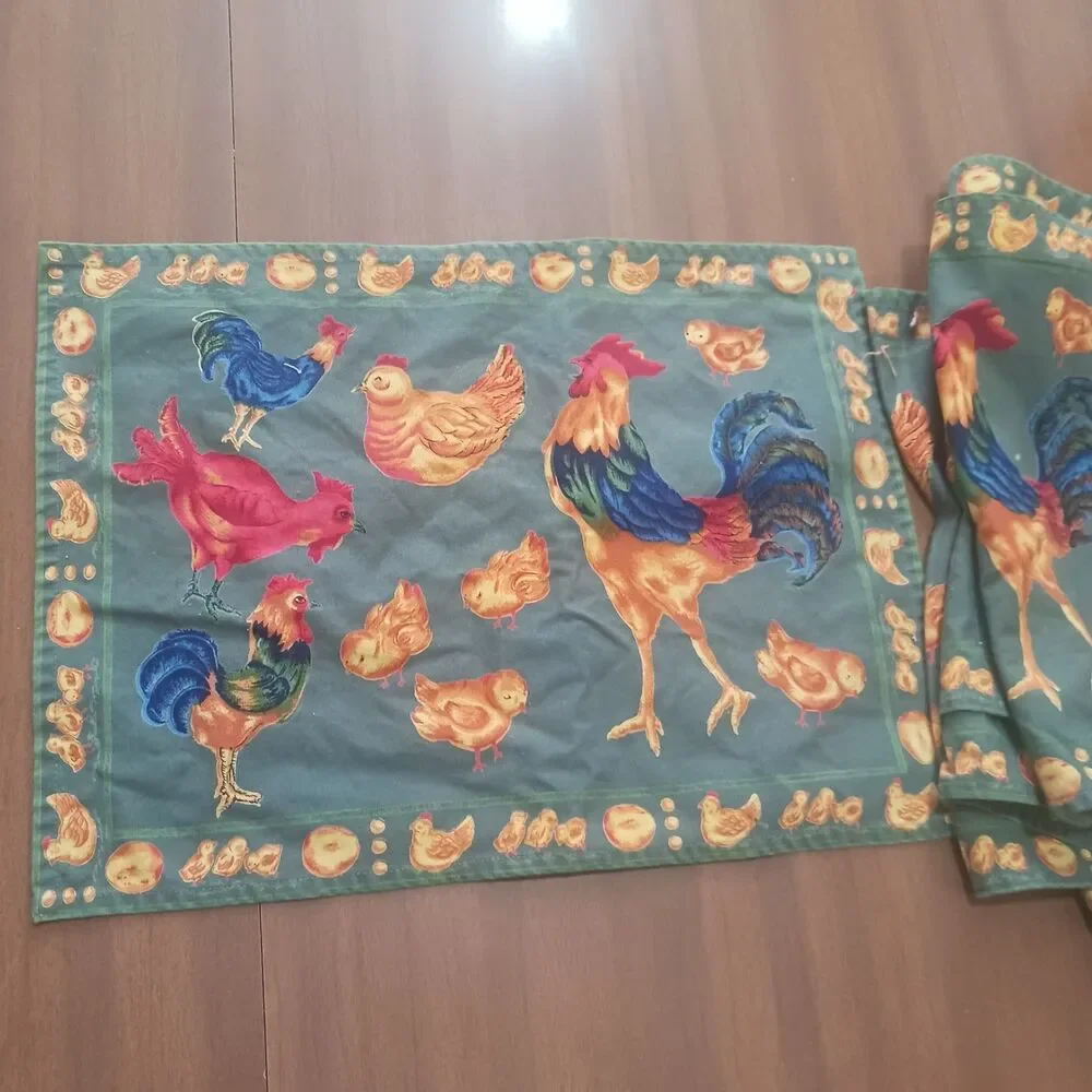 Vintage Linens Placemats Chicken Roosters Green 6